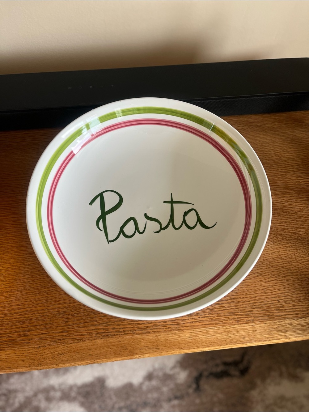 Ceramic Pasta Bowl in White with Green and Pink Accents